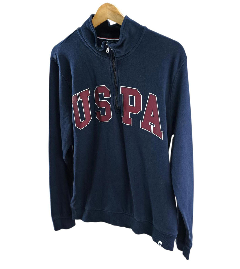 U.S. Polo Assn Sweatshirt Men's UK Size M Blue Jersey Jumper Cotton Pockets Zip