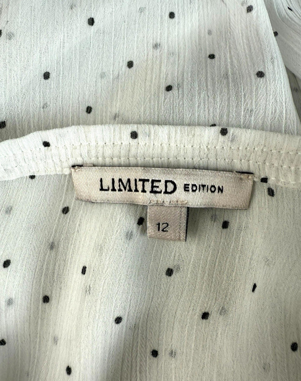 Limited Edition White Chiffon Blouse Polka Dot Tie Neck Women’s UK Size 12