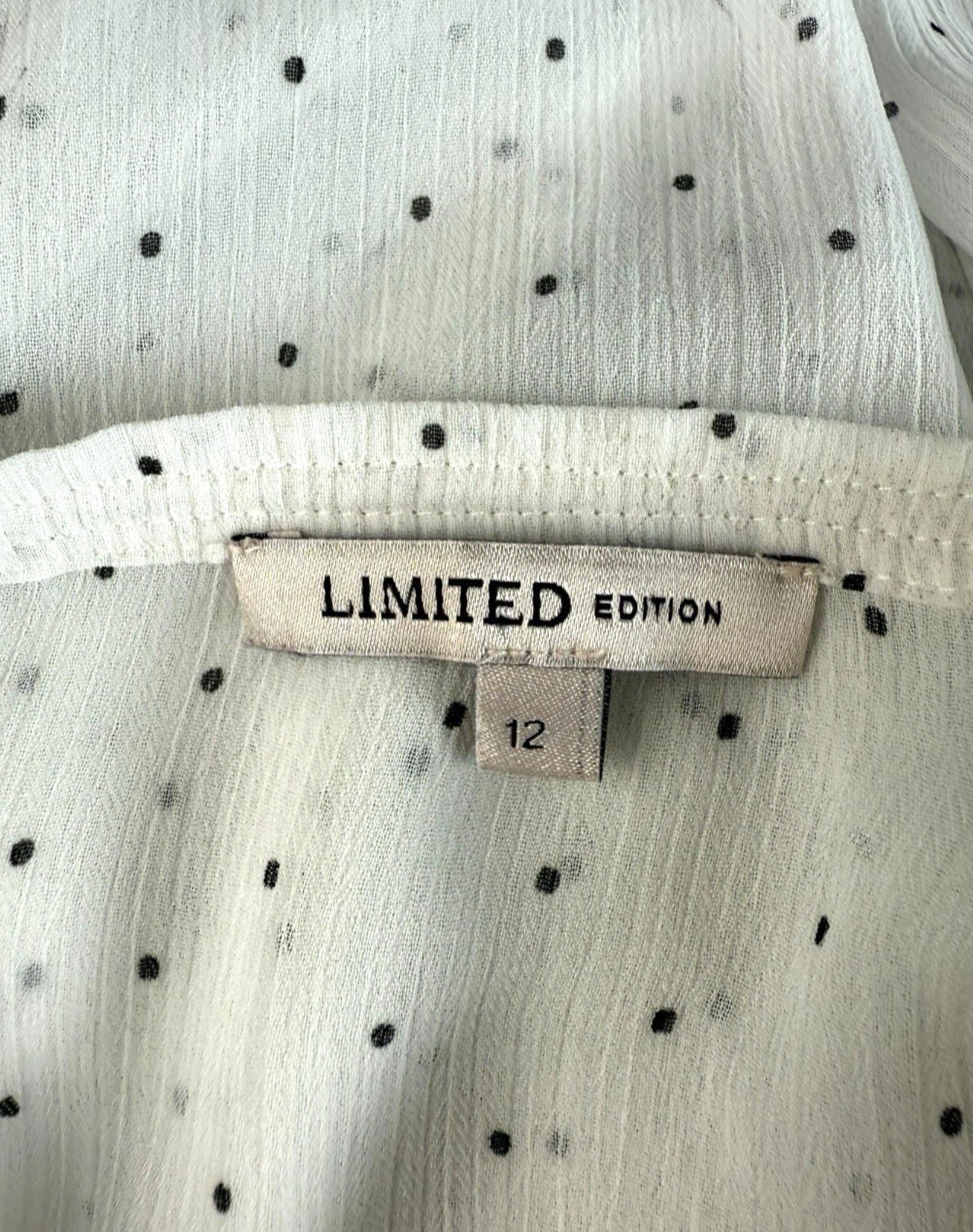 Limited Edition White Chiffon Blouse Polka Dot Tie Neck Women’s UK Size 12