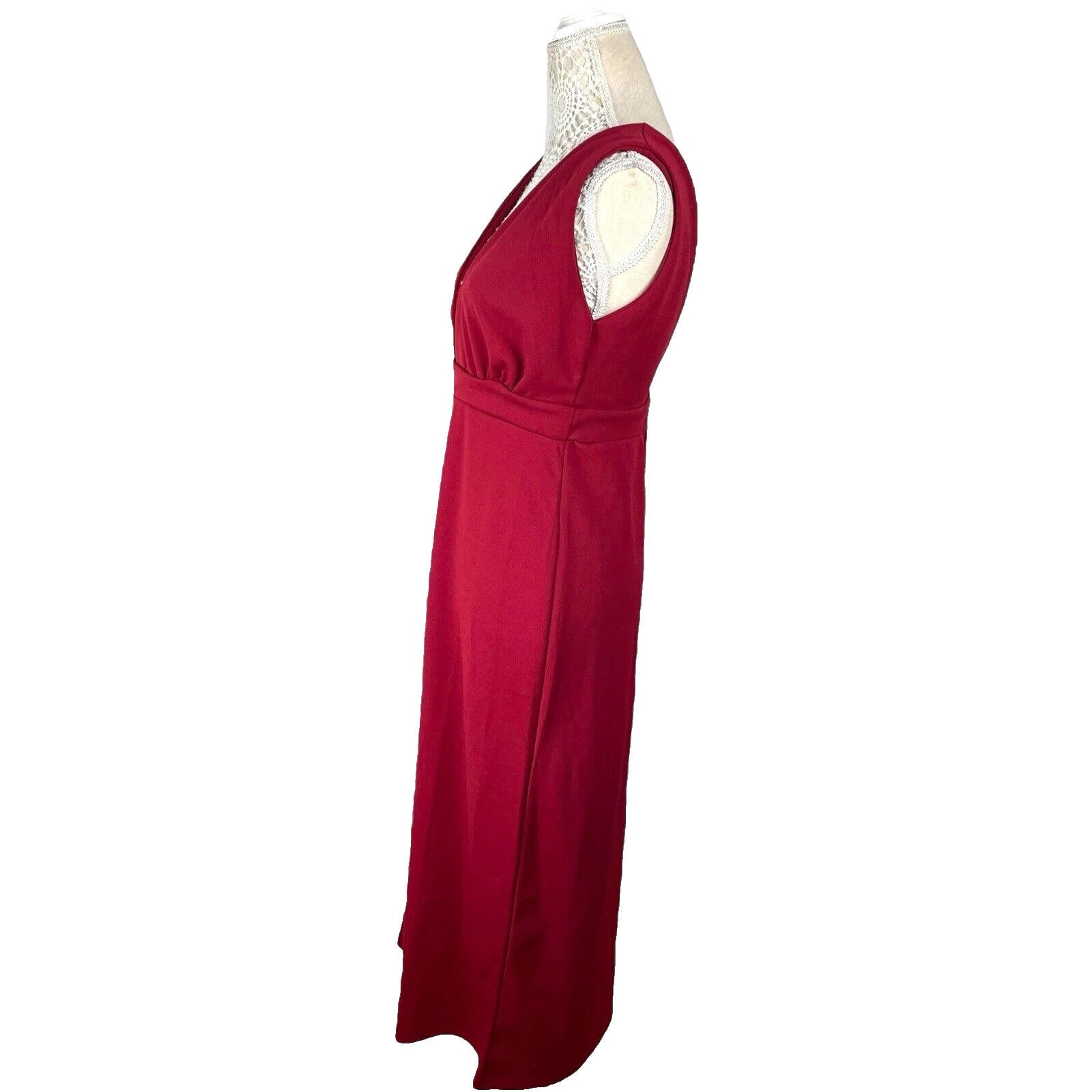 Nasty Gal Dress Red Long Deep Plunge Side Slit Women’s UK Size 8