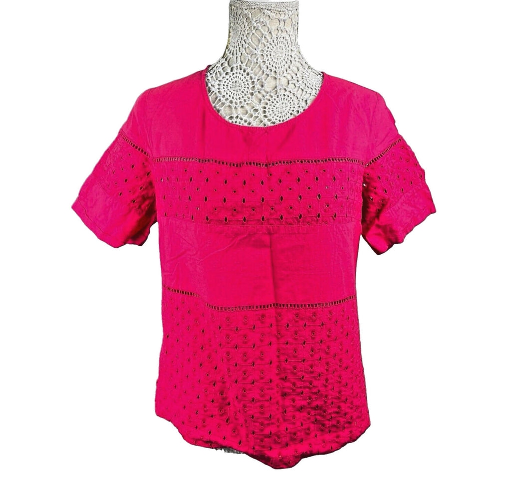 Next Bright Pink T-shirt Top Embroidered Hole Design Women’s UK Size 14