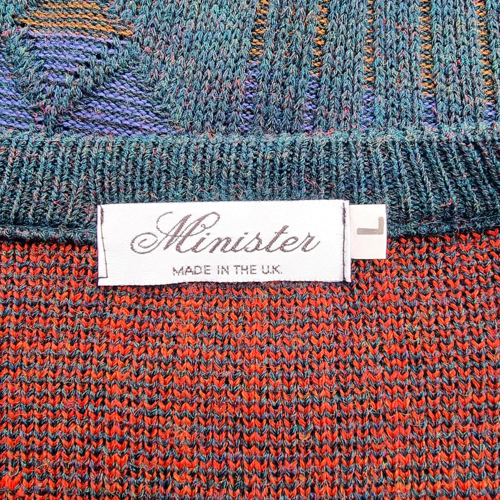Minister Knit Jumper Men's UK Size L Green V-Neck Sweater 100% Acrylic