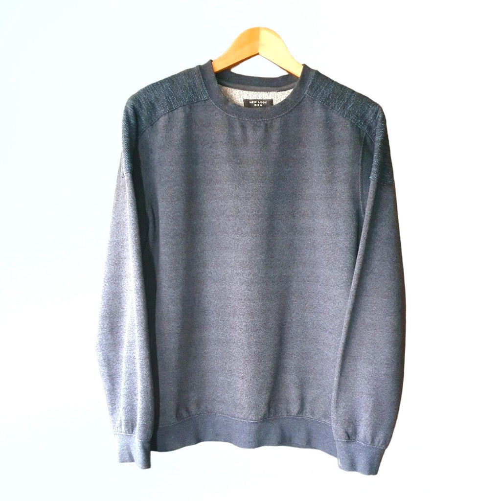 New Look Jumper Crew Neck Sweatshirt Grey Stripe Men's UK Size M