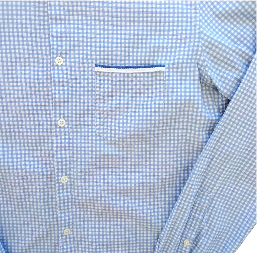 Hugo Boss Shirt Men's UK Size M Long Sleeve Blue Check 100% Cotton Pocket Modern