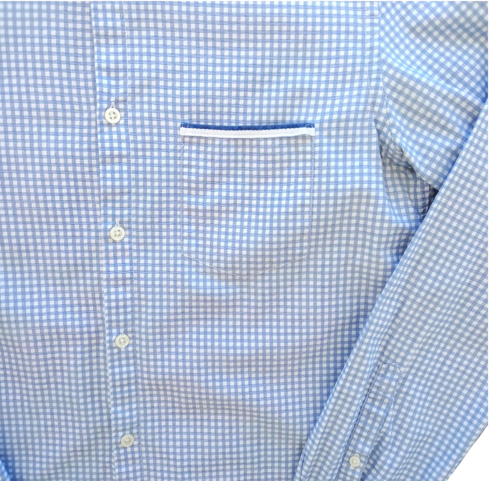 Hugo Boss Shirt Men's UK Size M Long Sleeve Blue Check 100% Cotton Pocket Modern