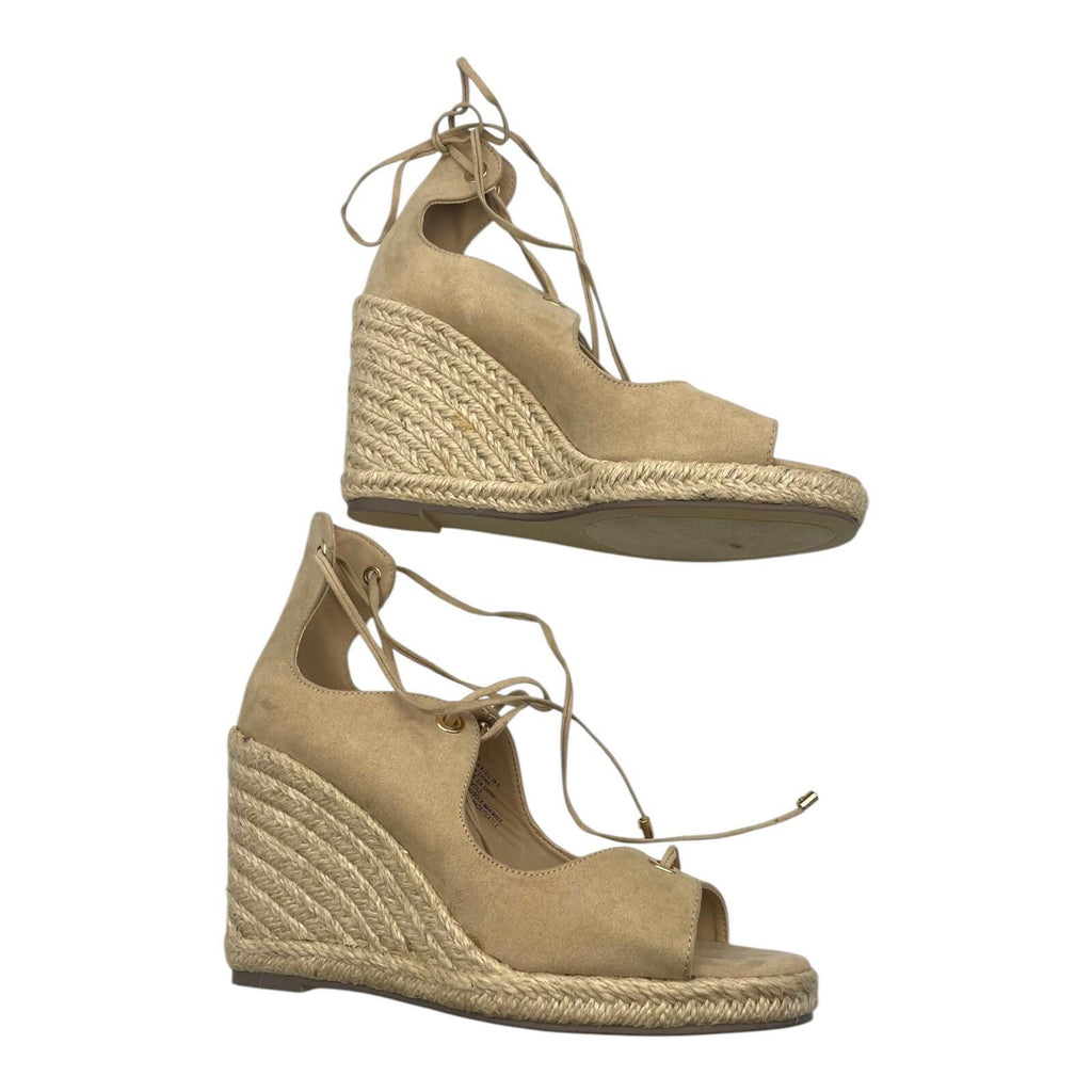 Just Fab Wedge Espadrille Shoes Women’s UK Size 6 Beige Suede Lace-Up Ankle