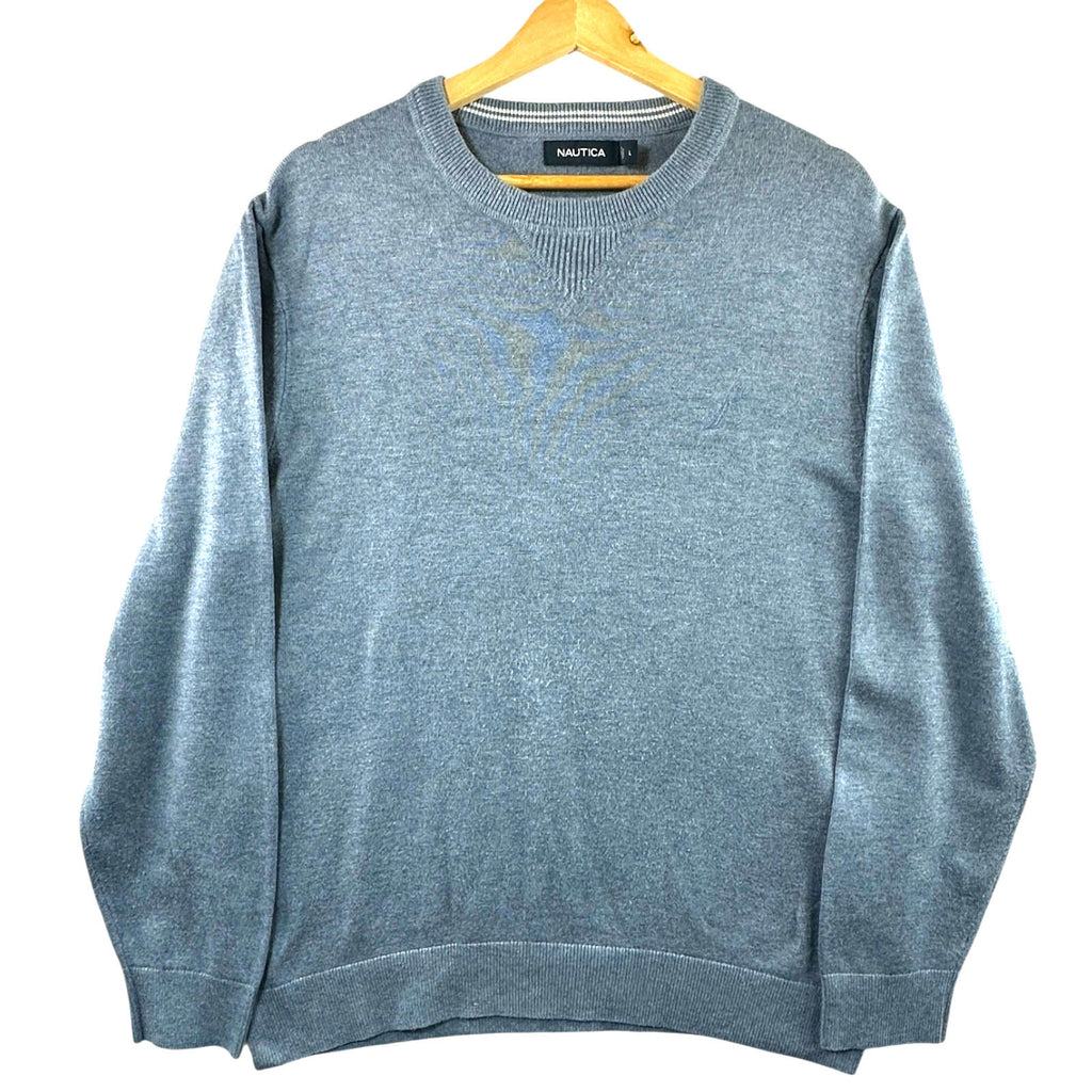 Nautica Jumper Men's UK Size L Blue Long Sleeve Crew Nexk Striped Collar Logo