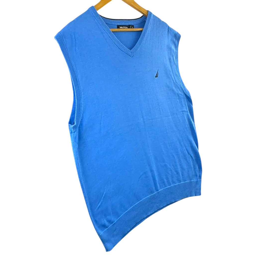 Nautica Sweater Vest Men's UK Size XL Blue Sleeveless 100% Cotton V-Neck