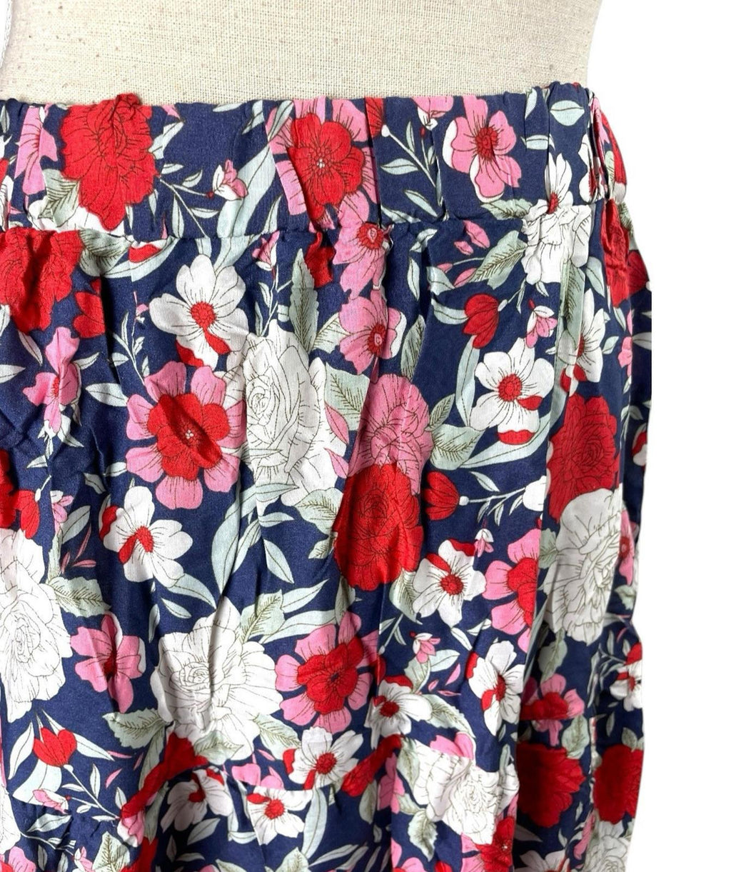 Bohemian Floral Swing Skirt Midi High Waist Women’s UK Size L (12)