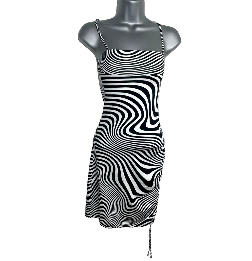 Divided Midi Dress Physcedelic Print Square Neck Women’s UK Size XS