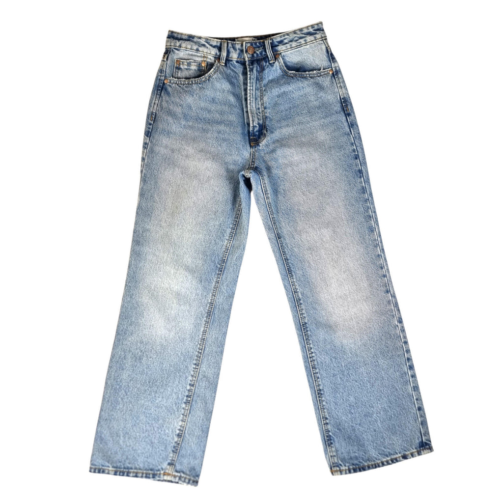 Stradivarius Jeans Women's UK Size 8 Straight Fit High Waisted Light Blue Denim