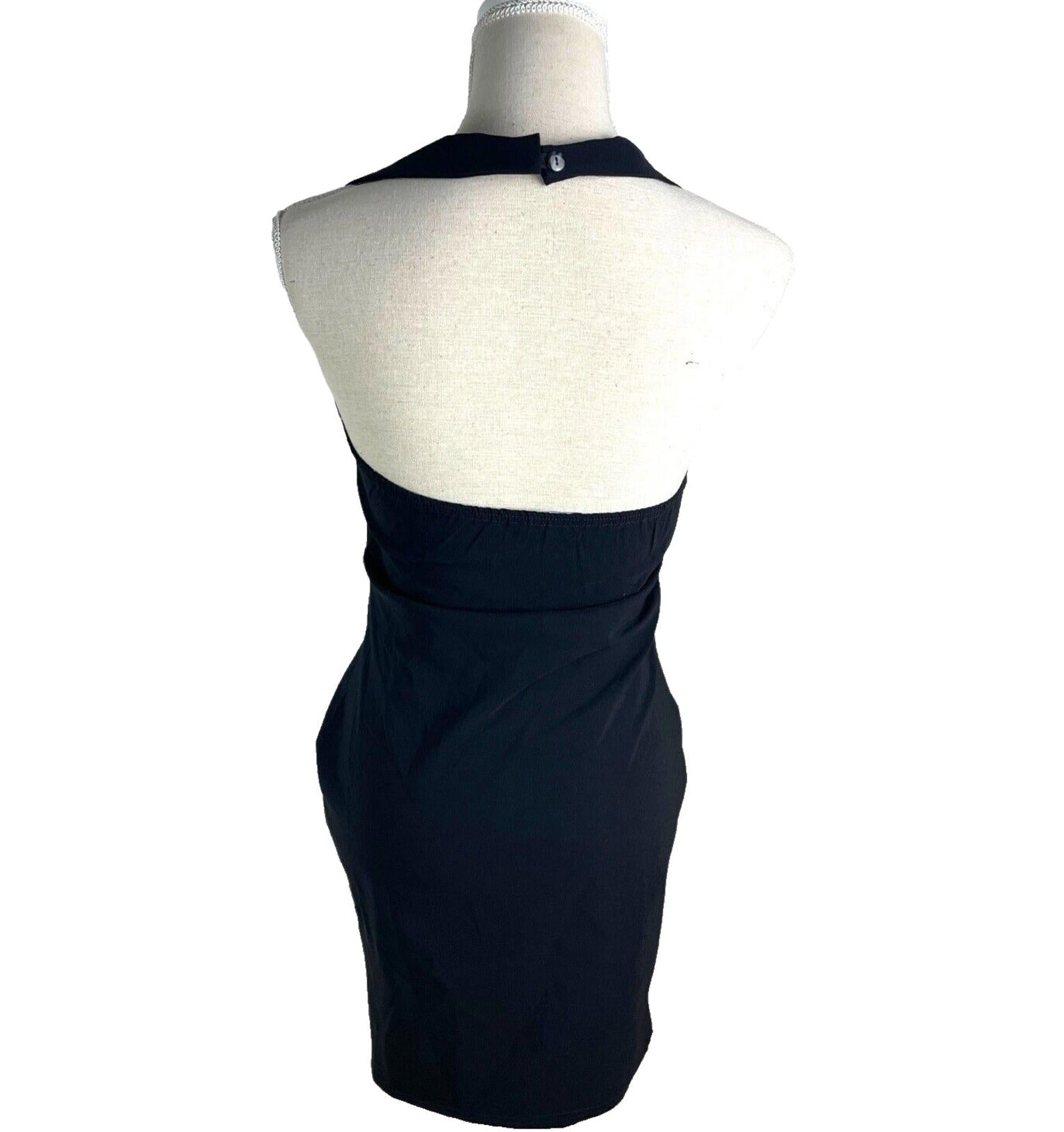 Halterneck Mini Dress Women’s UK Size 12 Black Fitted Bodycon White Bows