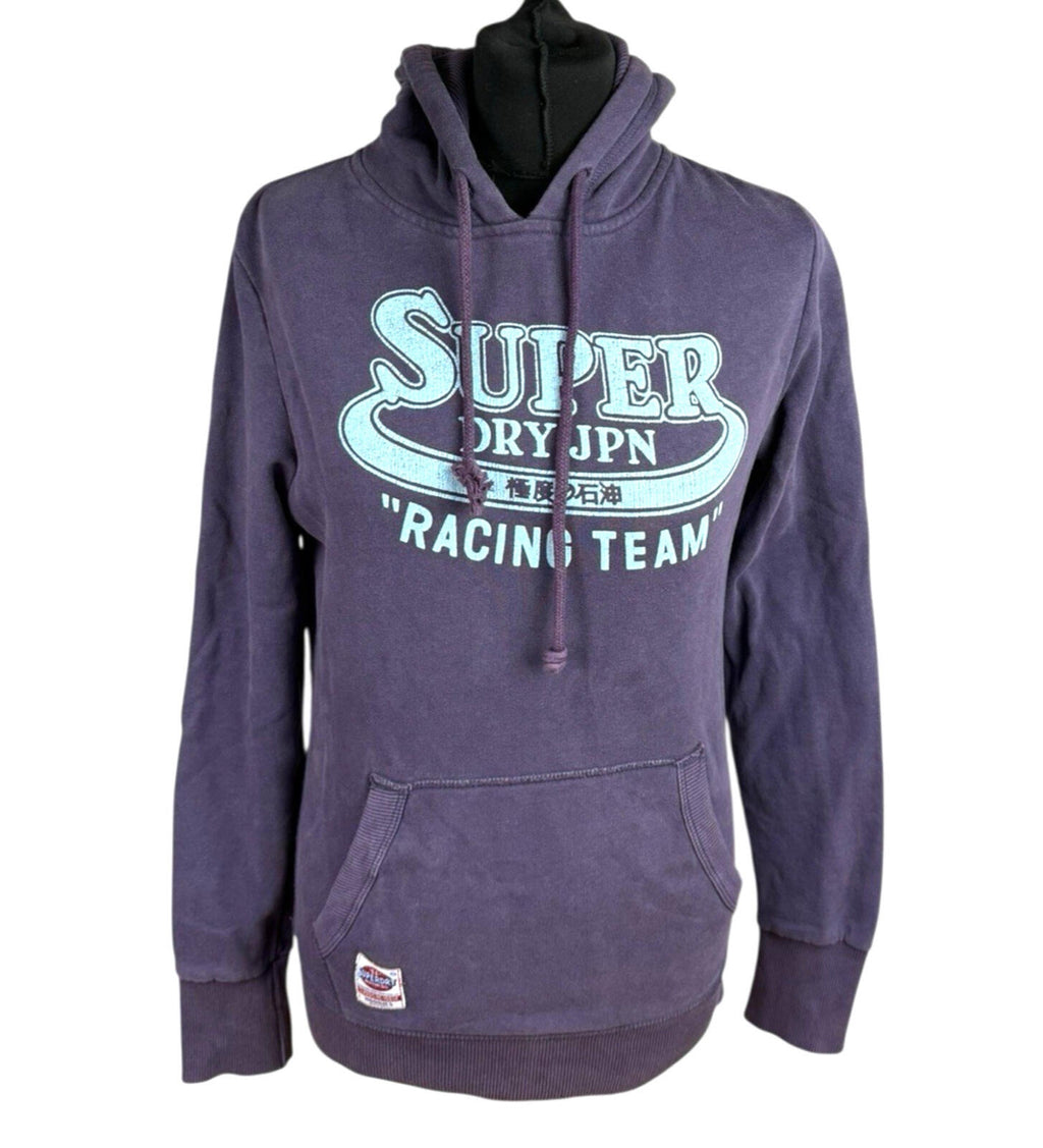 Super Dry Hoodie Women’s UK Size S Logo Print Fleece Lined Jersey Purple