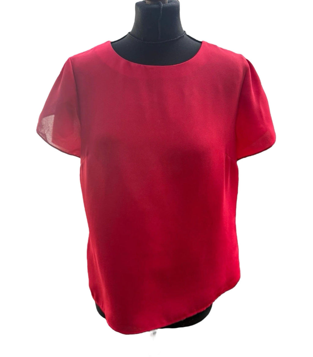 Oasis Bright Red Chiffon Top Short Frill Sleeve Round Neck Women’s UK Size 12