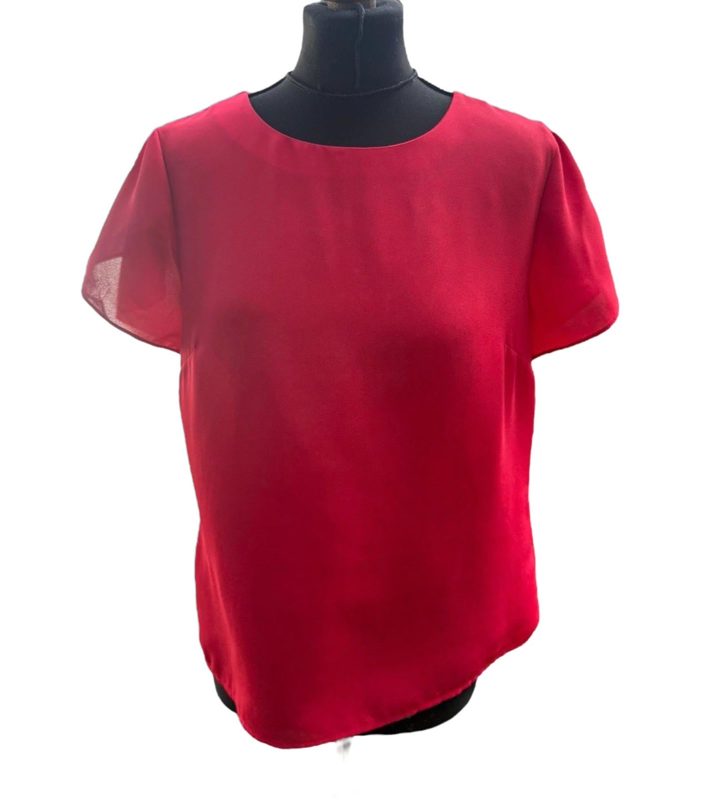 Oasis Bright Red Chiffon Top Short Frill Sleeve Round Neck Women’s UK Size 12