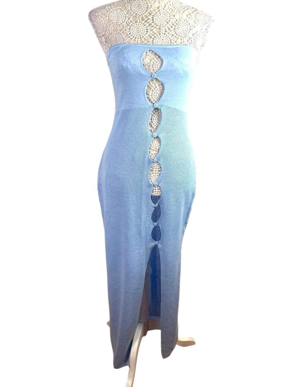 Light Blue Knit Beach Dress Maxi Cut Out Design Women’s UK Size 10-12