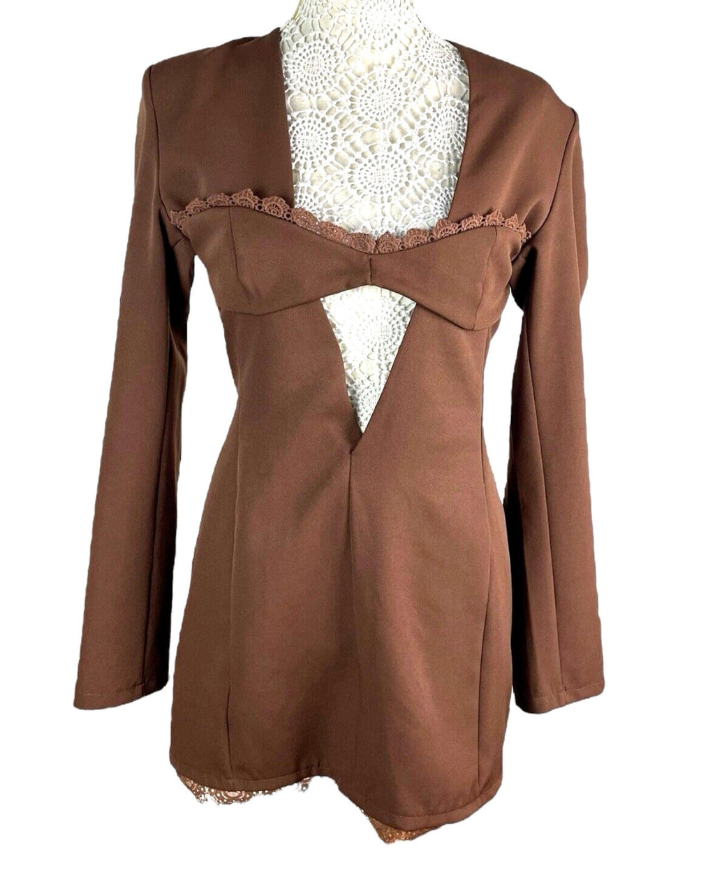 Pretty Little Thing Blazer Midi Dress Women’s UK Size 8 Chocolate Lace Trim
