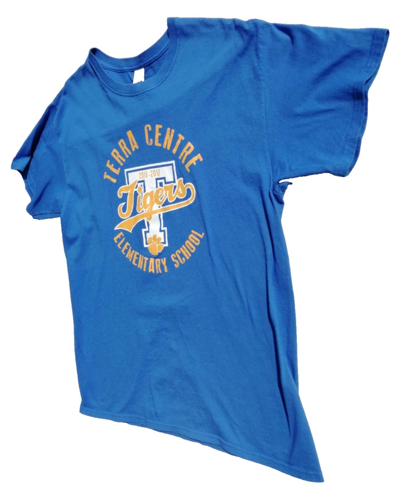 Elementary School Tigers Graphic Print T-Shirt Size L Blue Crew Neck 100% Cotton