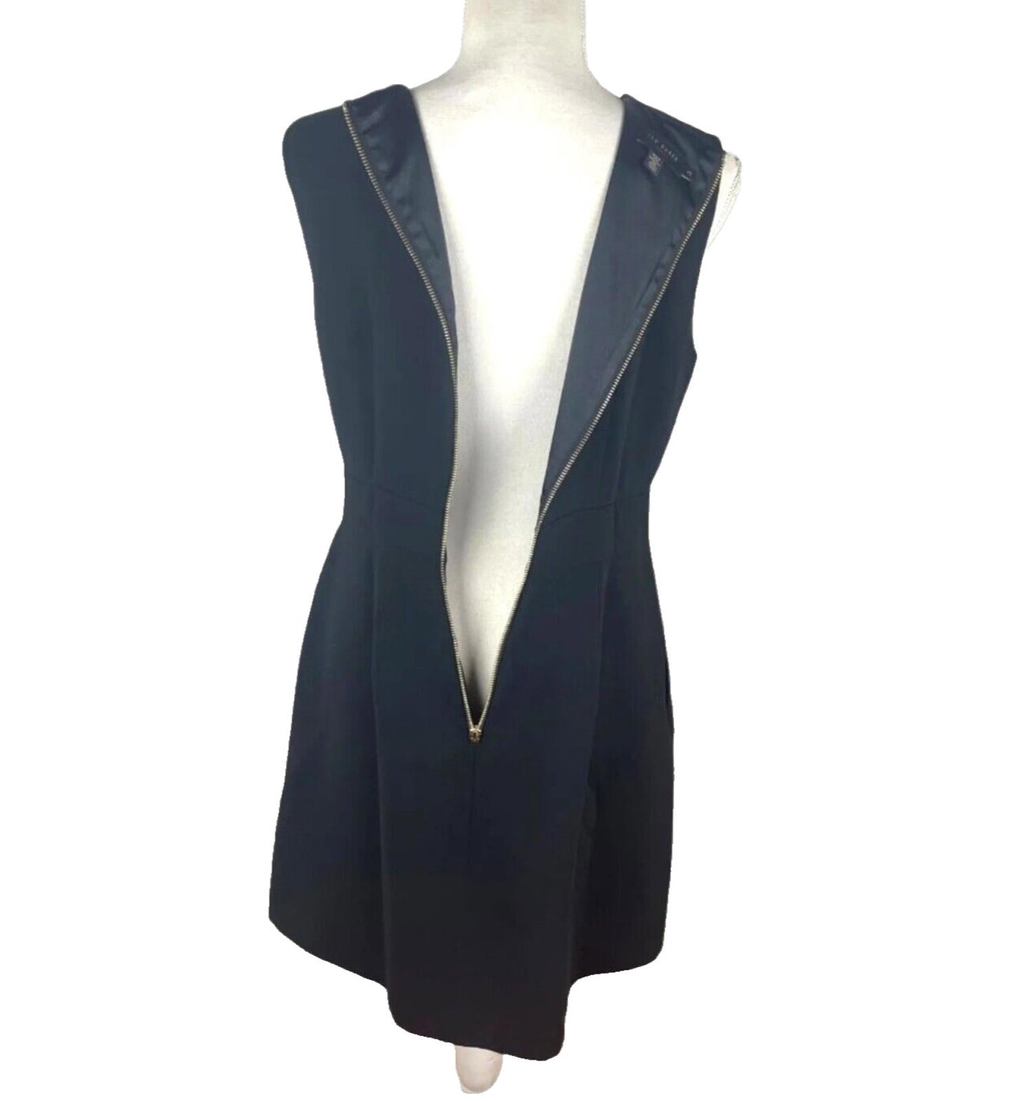 Ted Baker Midi Dress Size 3 Ruched Panel Black A-line Women's UK Size 12