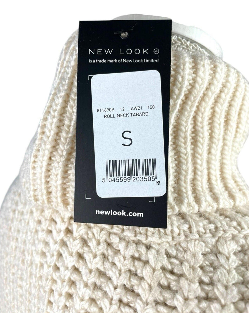 New Look Knit Vest Tapard Jumper Beige Roll Neck Women’s UK Size S