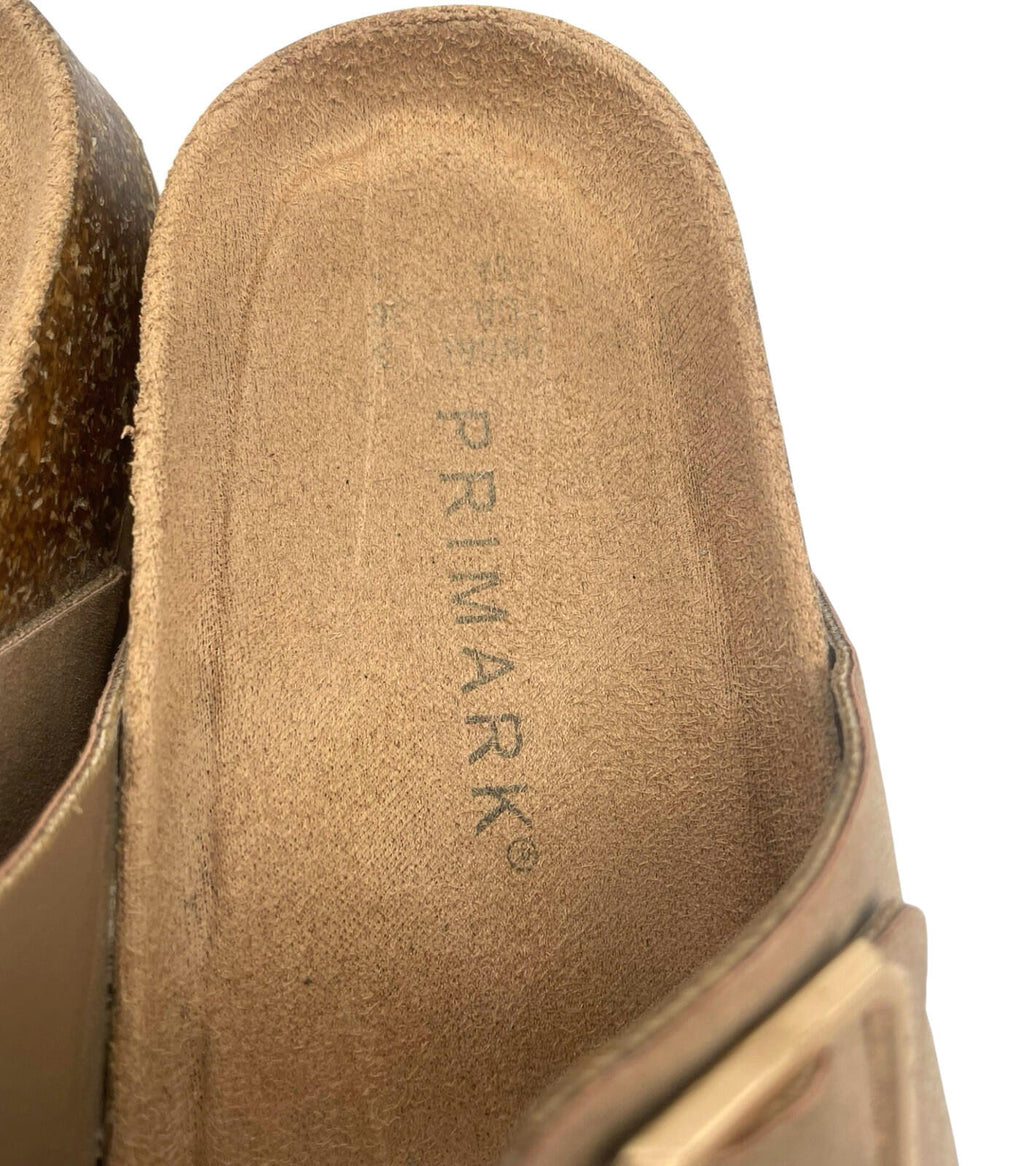 Primark Faux Leather Slider Sandals Women's UK Size 3 Open Toe Gold Buckle