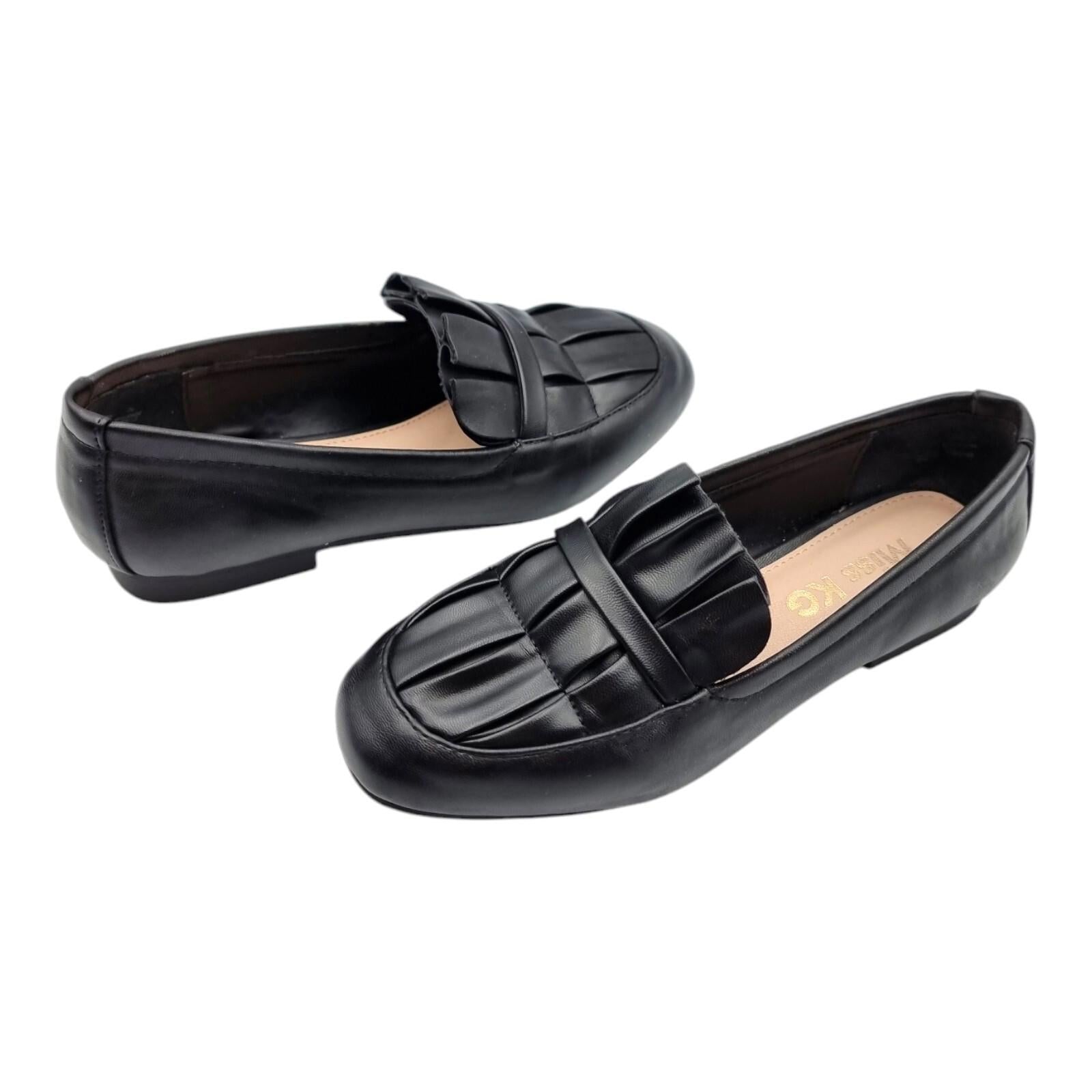 Miss KG Black Slip On Flat Shoes Flats Pleated Nicky Design Women's UK Size UK 3