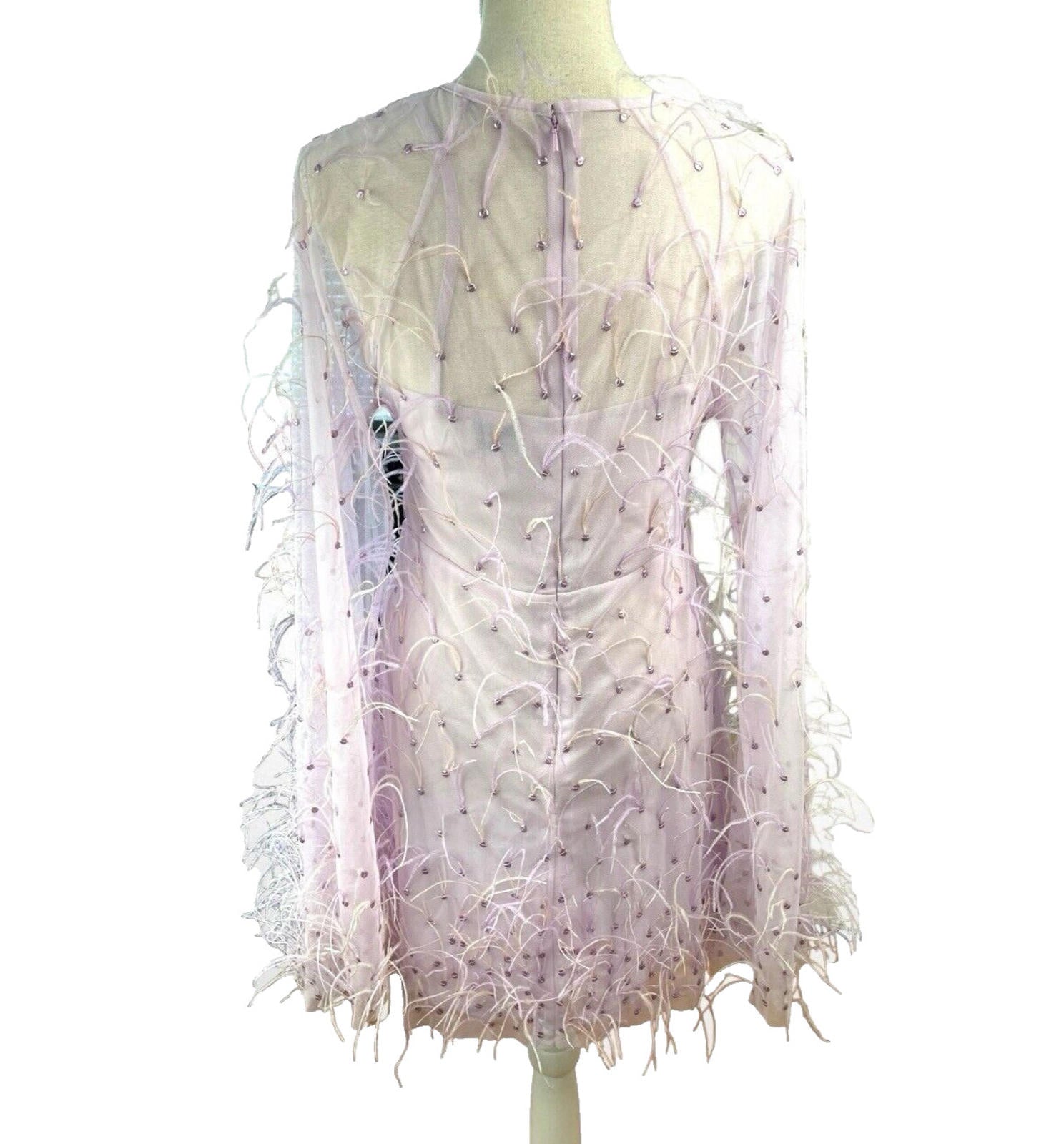 Lace & Beads Lilac Aster Feather Midi Dress Shawl Sleeve Women’s UK Size 10