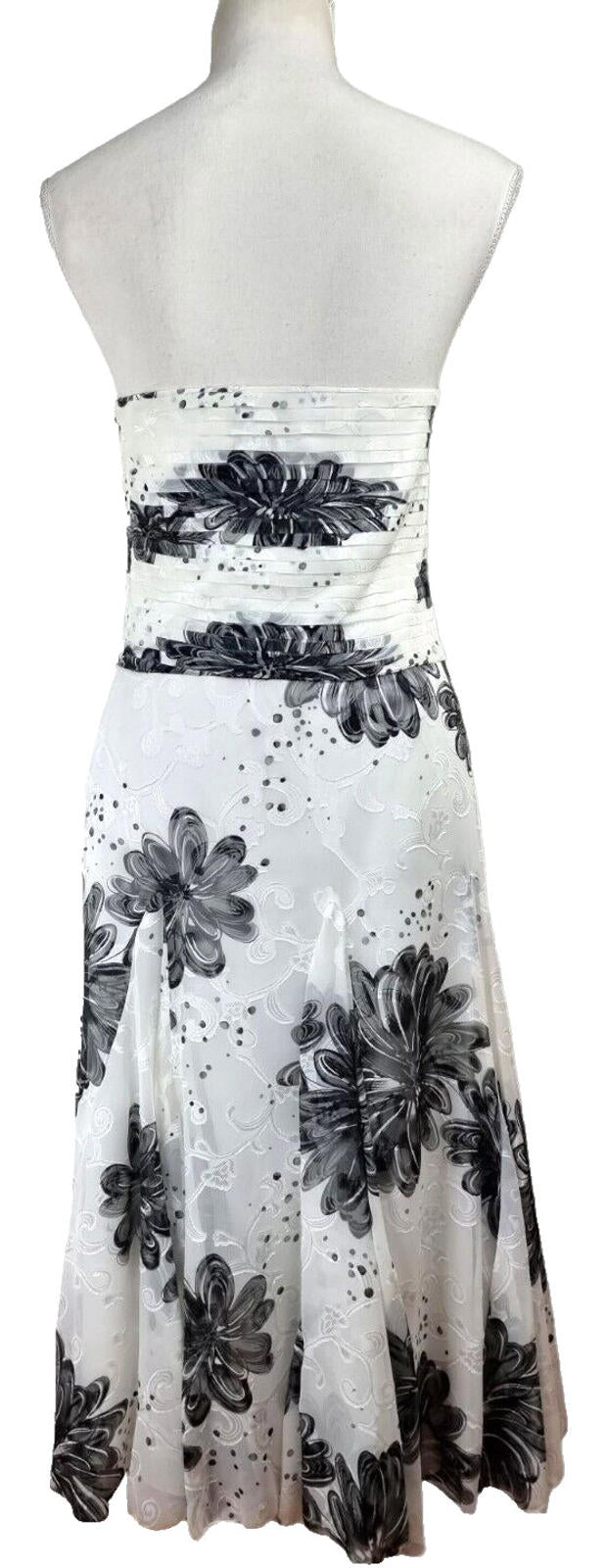 SF Collection Cocktail Dress Women's UK Size 12 Floral Chiffon Satin Layered