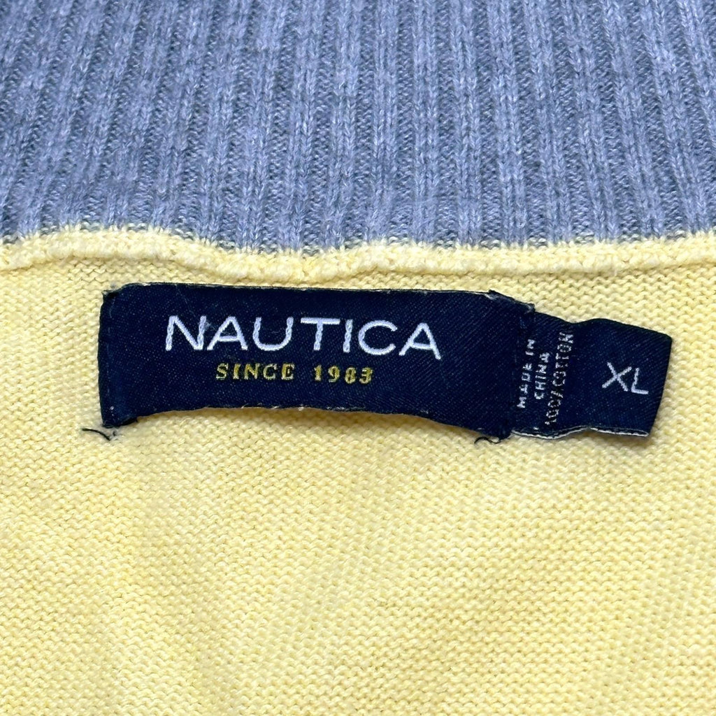 Nautica Knit Jumper Men's UK Size XL Yellow Long Sleeve 1/4 Zip Embroidered Logo