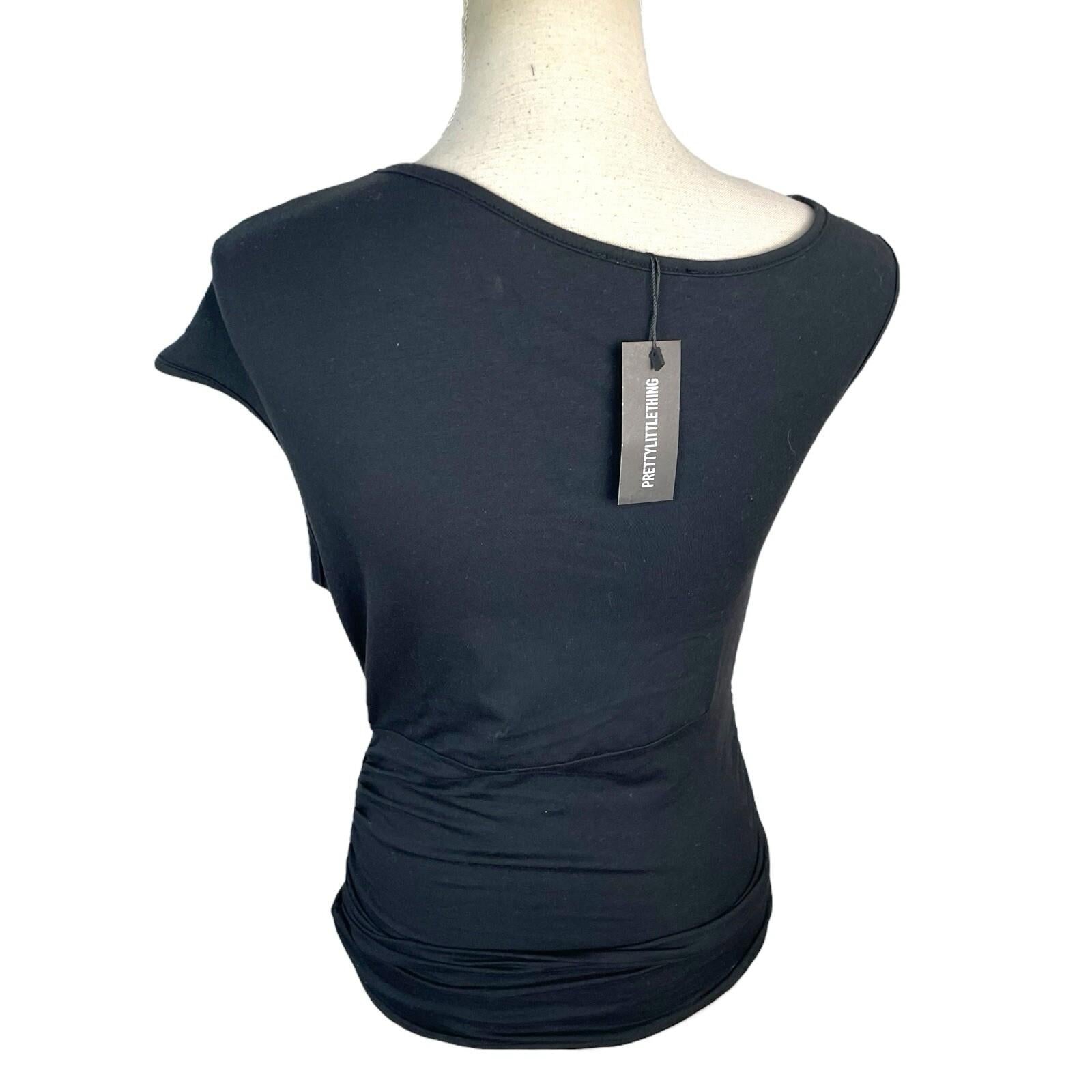 Pretty Little Thing Black Asymmetric Strap T-shirt Top Women’s UK Size 8