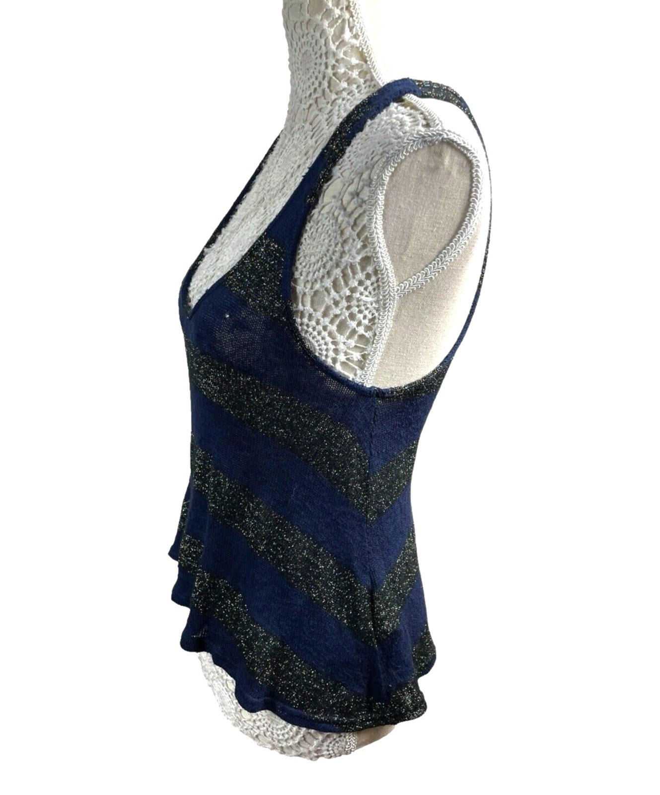New Look Knitted Tank Top Glitter Stripe Detail Women’s UK Size 8