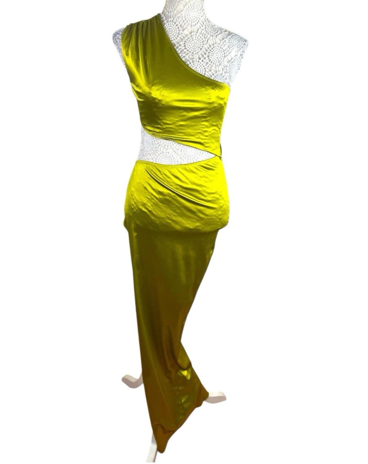 Figa Green Satin Maxi Dress Cut Out Design Women’s UK Size 8