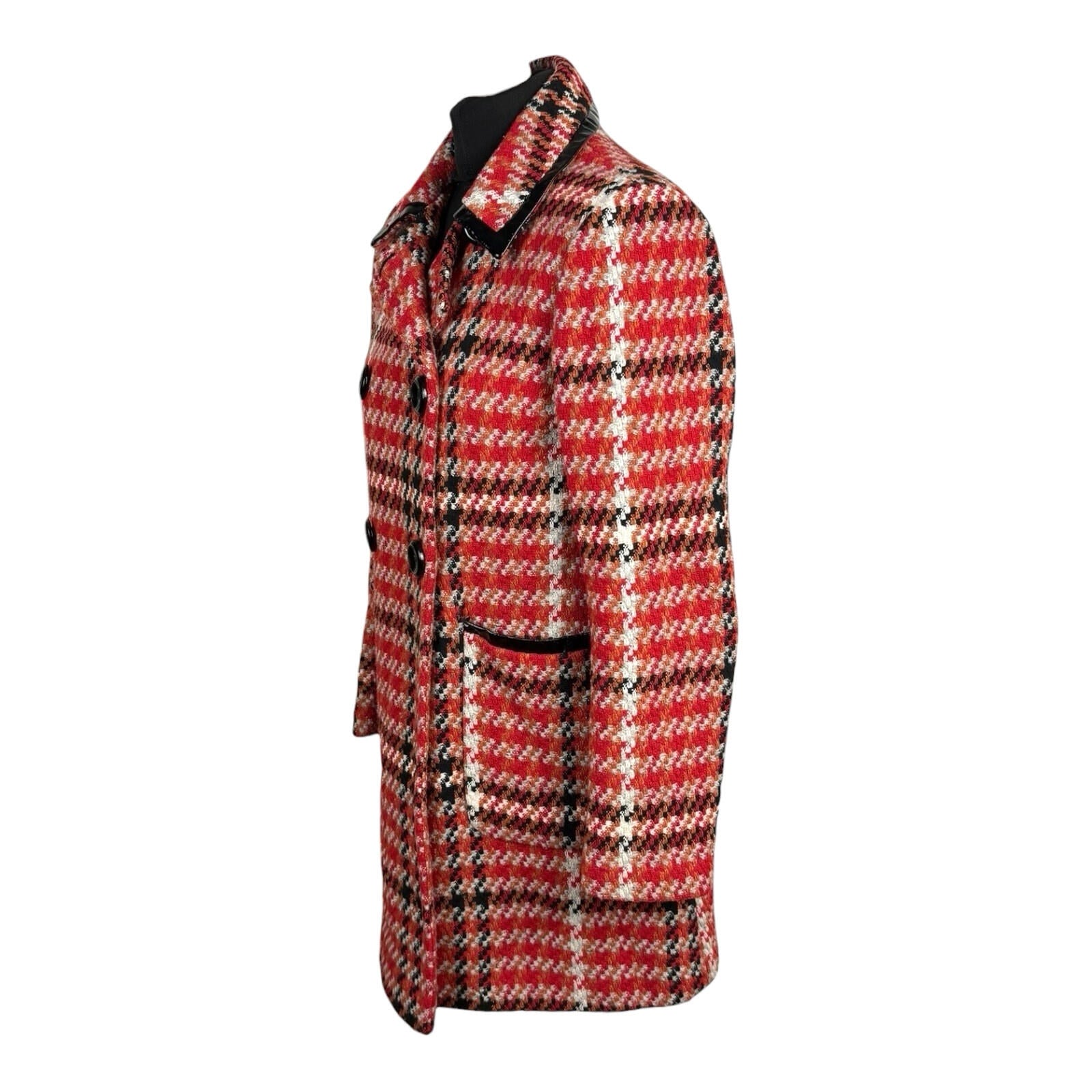 Topshop Red Check Overcoat Women’s UK Size 8 Collared Pockets Lined Button Up