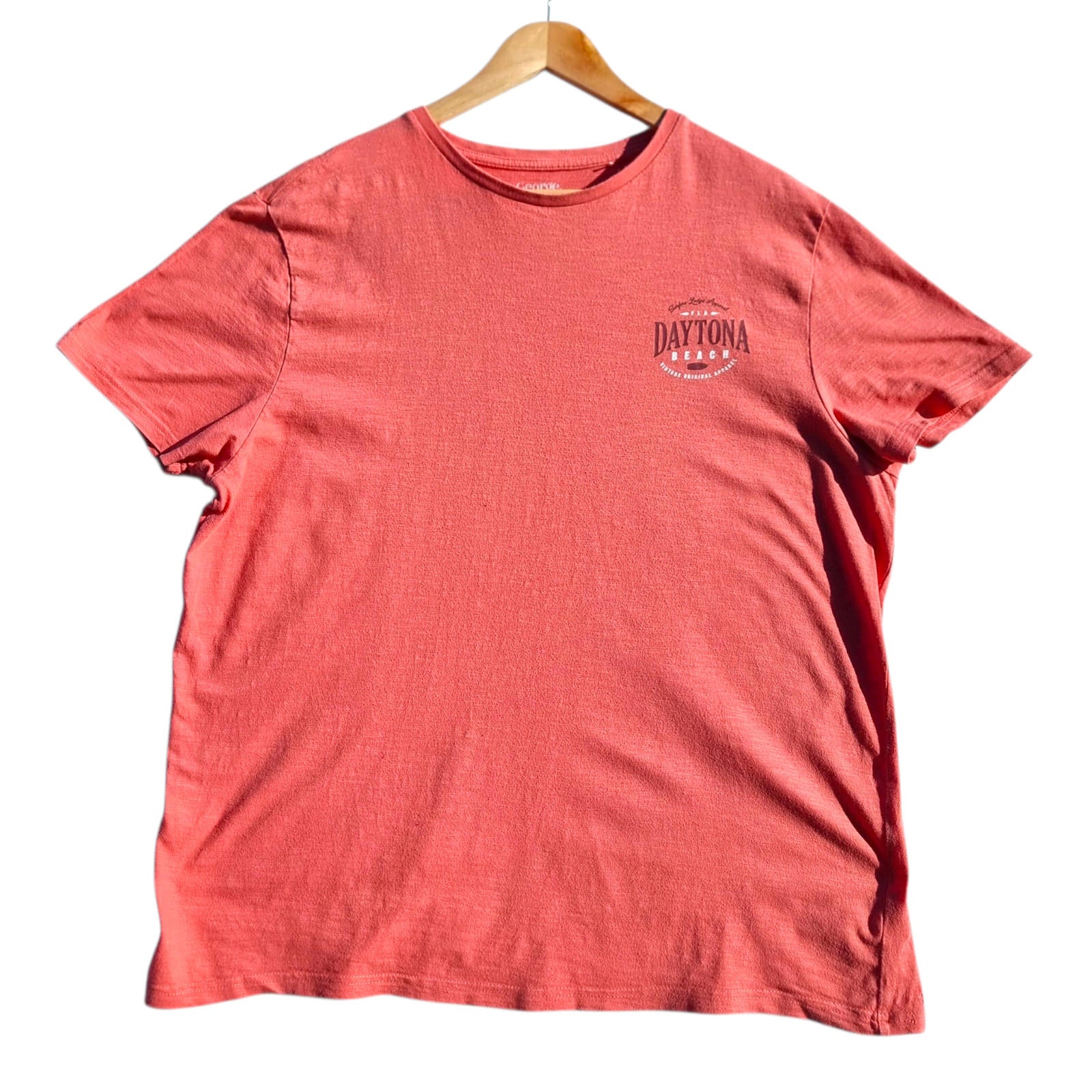 Daytona Beach T-Shirt Men's UK Size XL Coral Crew Neck Short Sleeve Double Sided