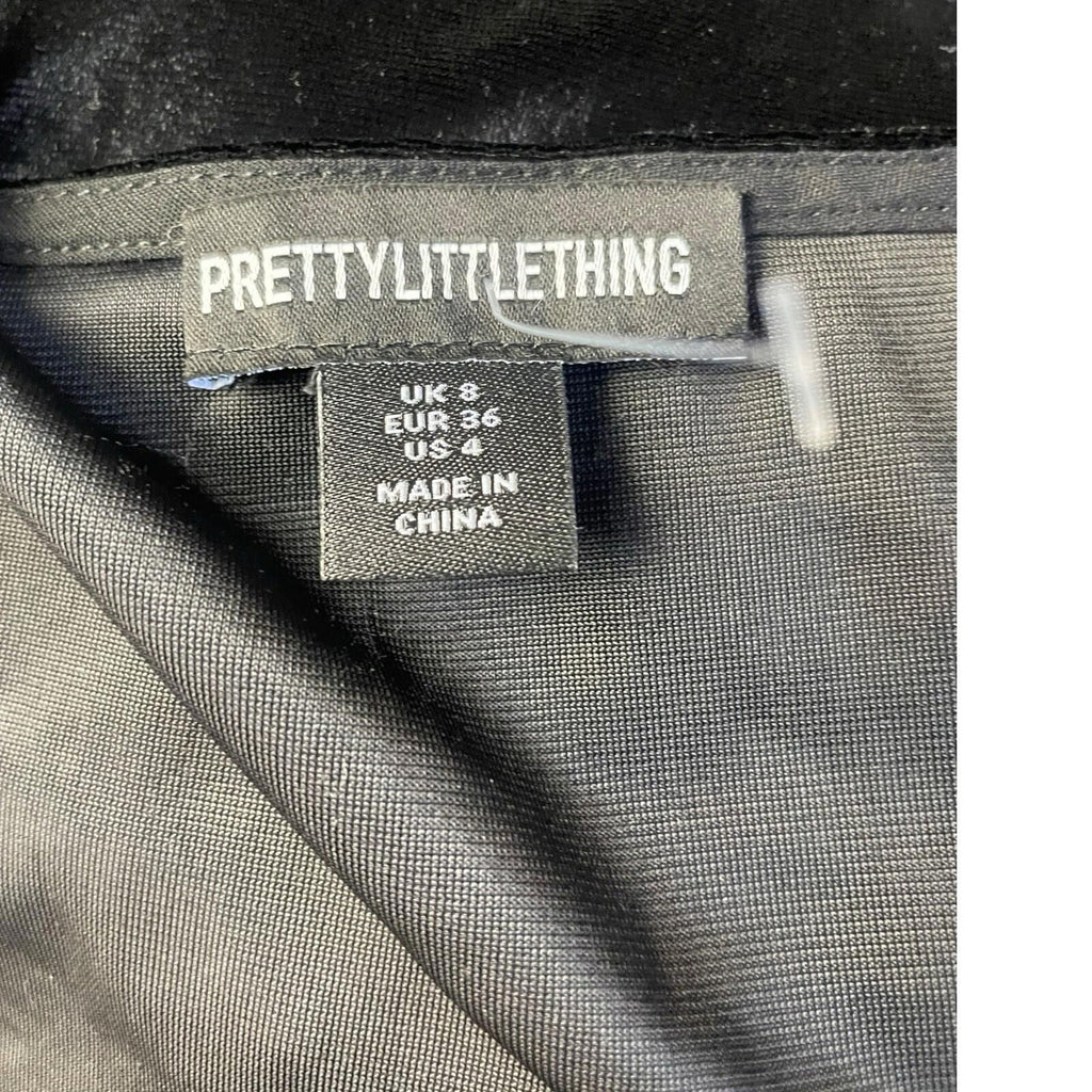 Pretty Little Thing Black Velour Crop Top Long Sleeves Women’s UK Size 8