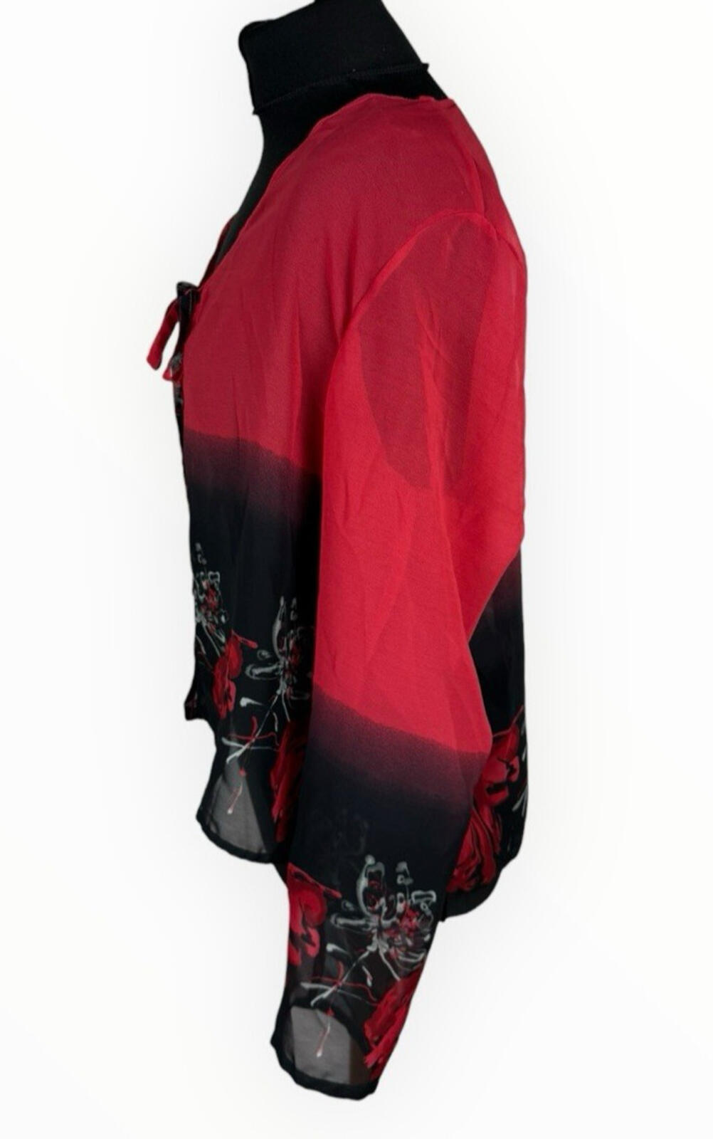 Floral Dress Set Women’s UK Size XL (16) Chiffon Midi Cardigan & Scarf Black Red