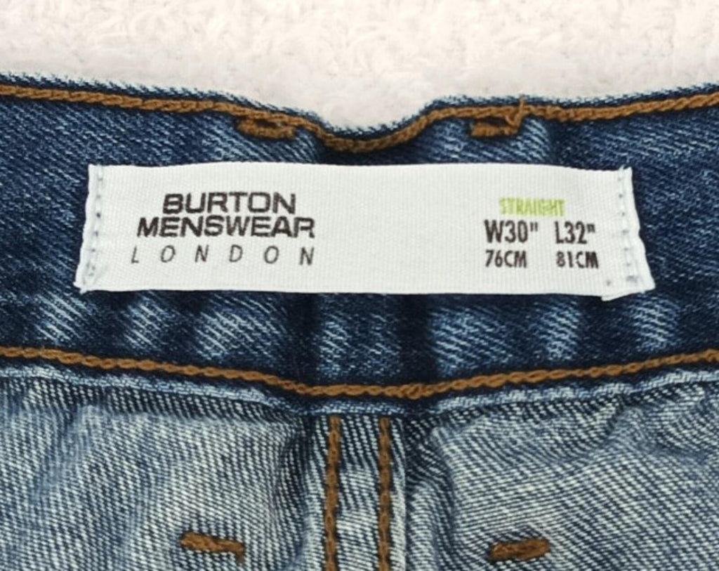 Burton Jeans Men's UK Size W30 L32 Blue Denim 5 Pocket Straight 100% Cotton
