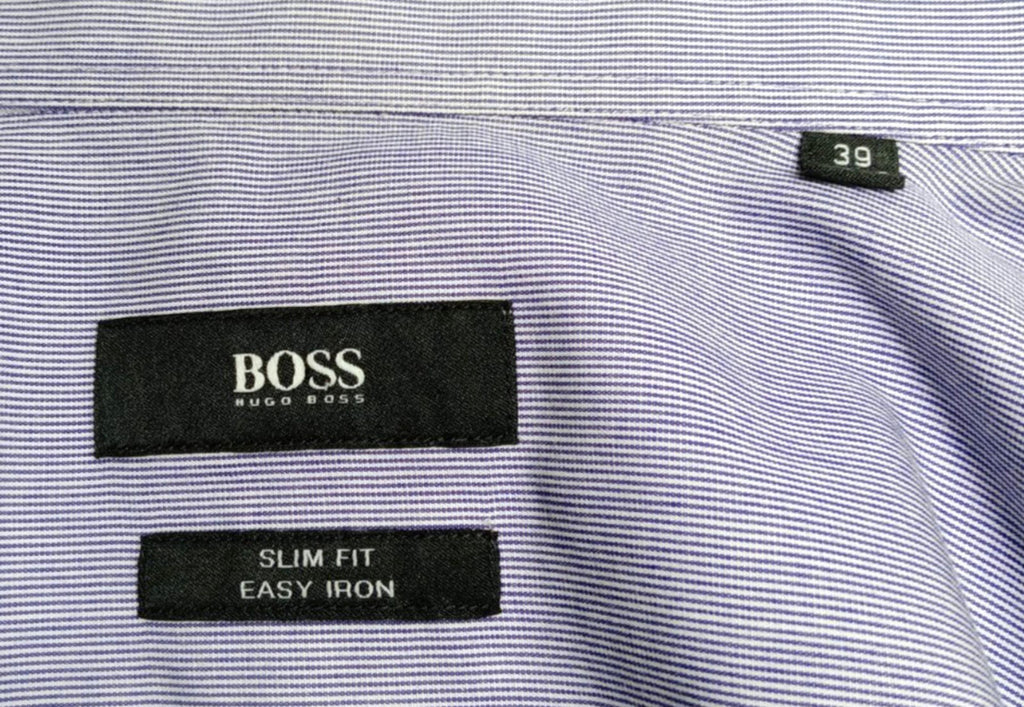 Hugo Boss Shirt Men's UK Size S Blue Stripe 100% Cotton Easy Care Slim Fit