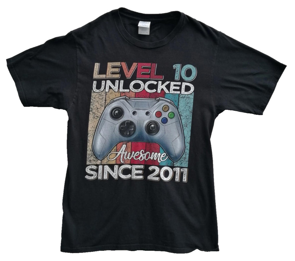 Gaming Console Birthday Teen Graphic Print T-Shirt Men's Size S Black Crew Neck