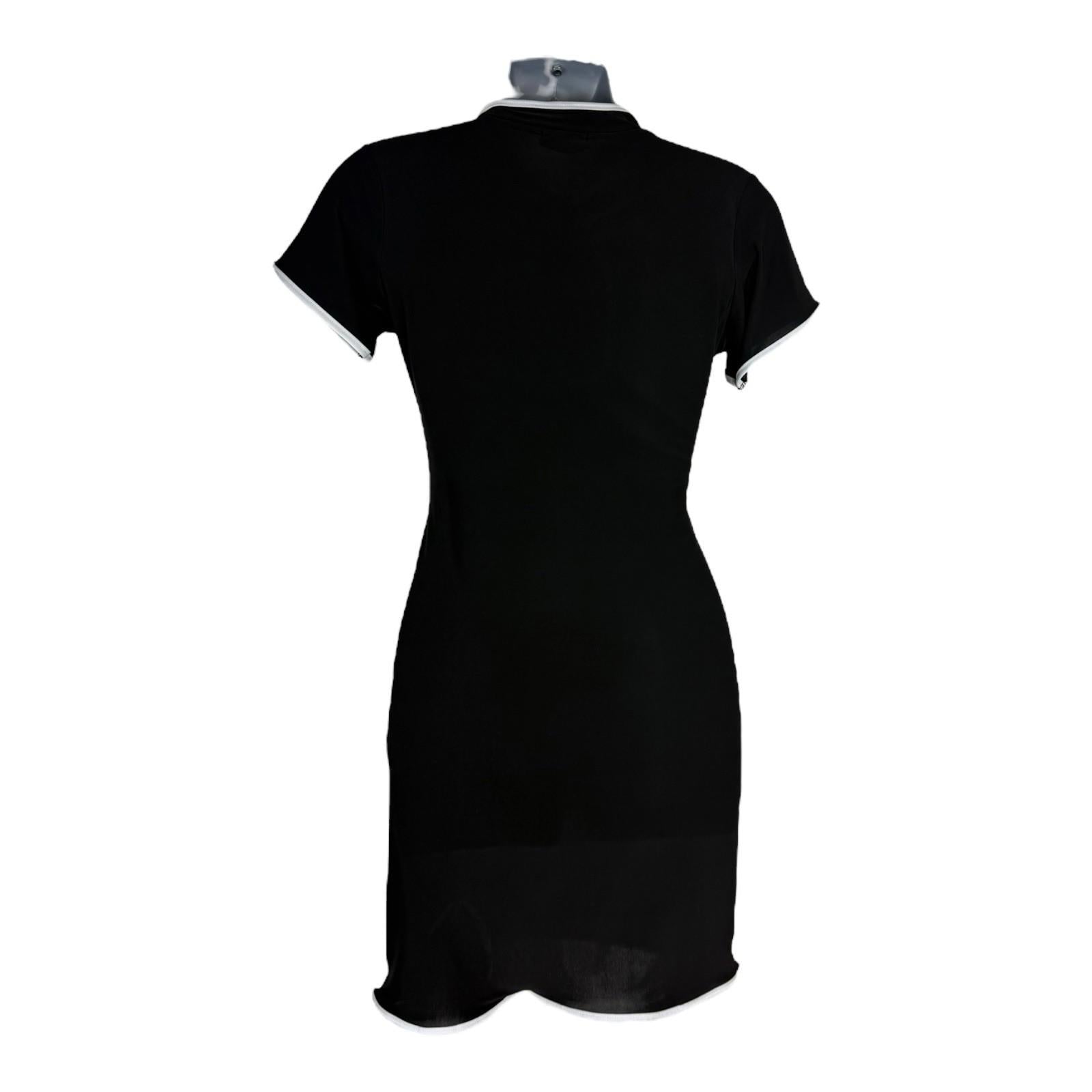 Global Black Mini Dress White Trim Low Cut Side Slit Women’s UK Size 8