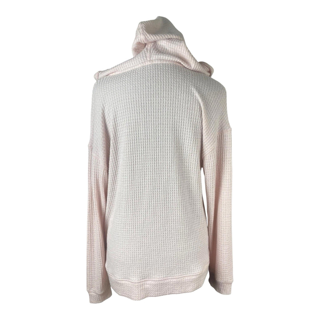 Waffle Knit Hooded Top Women’s UK Size 10 Pale Pink Deep V-Neck Textured Sweater