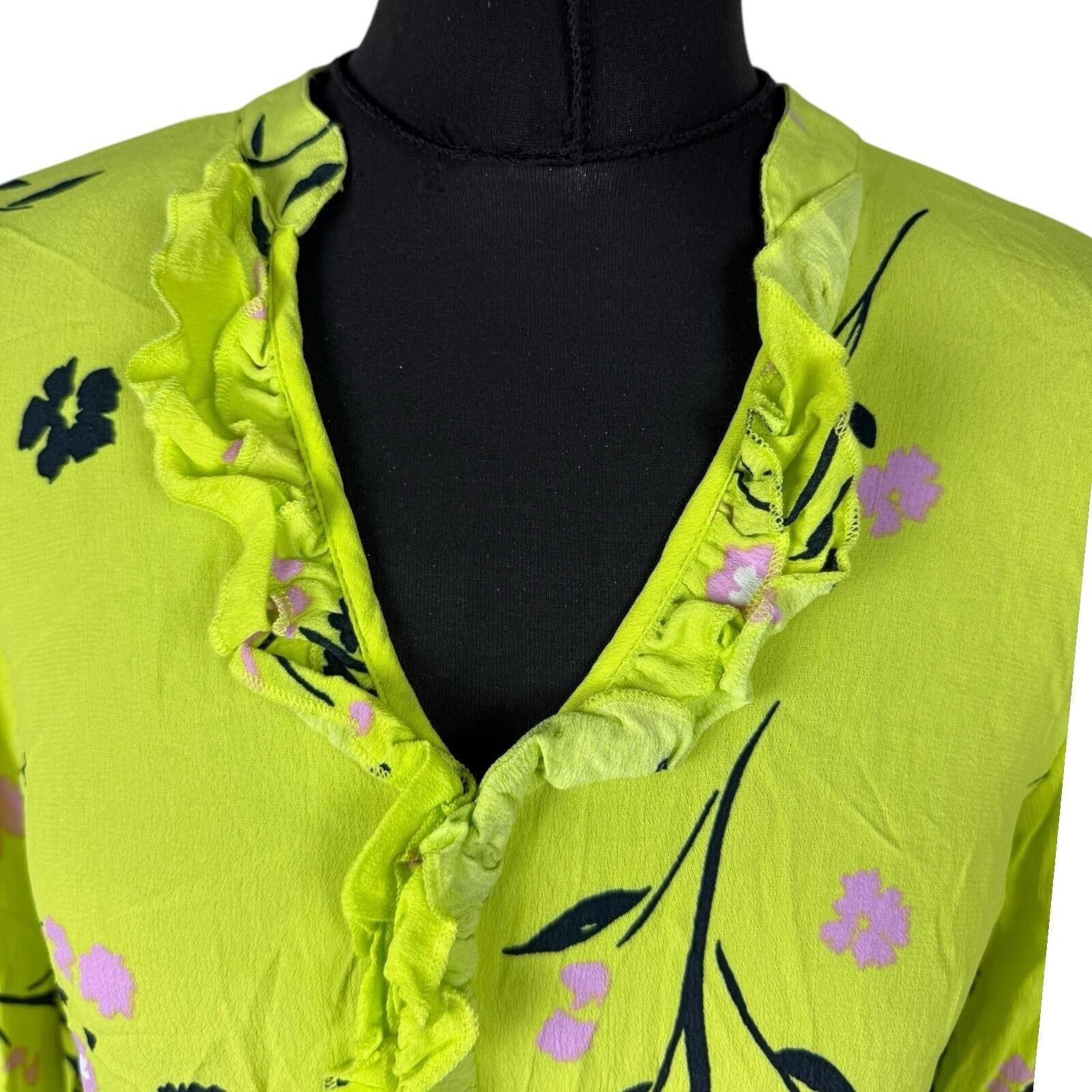 River Island Neon Blouse Women’s UK Size 10 Long Sleeve Frill Detail Floral