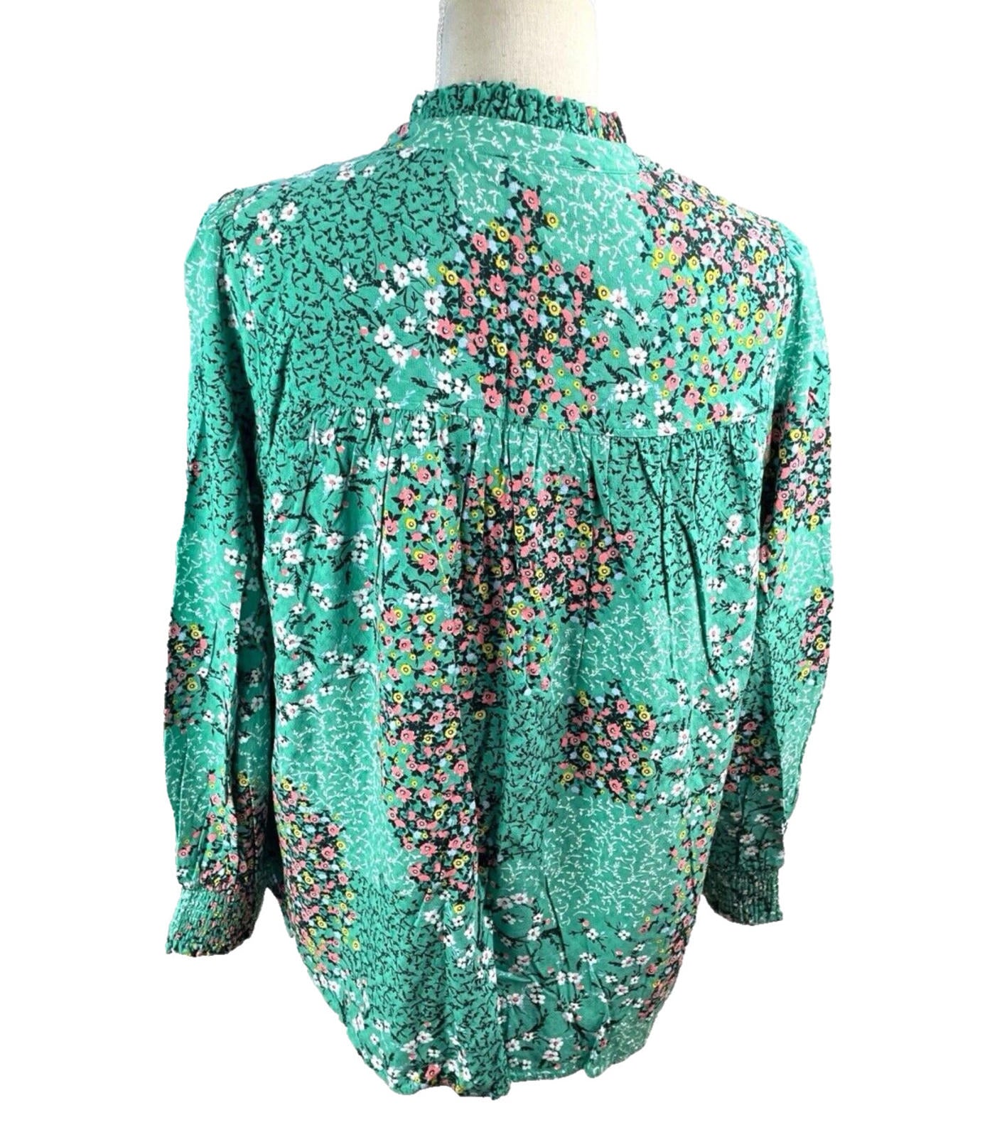 Marks & Spencer Floral Blouse Women’s UK Size 12 Tie Neck Long Sleeve Green