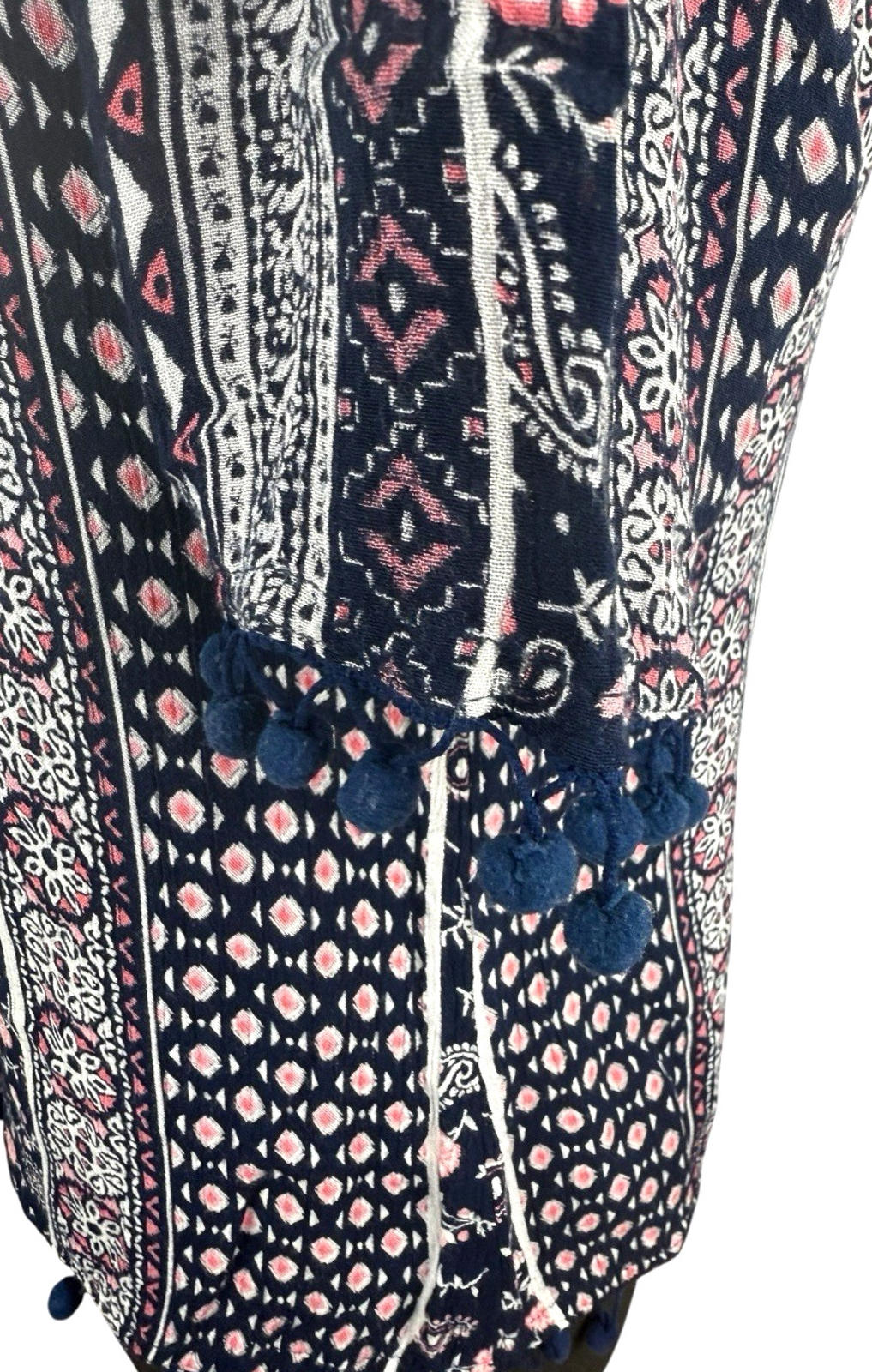 Peacocks Floral Top Navy Pink Crochet Tassled Lightweight Women’s UK Size 10