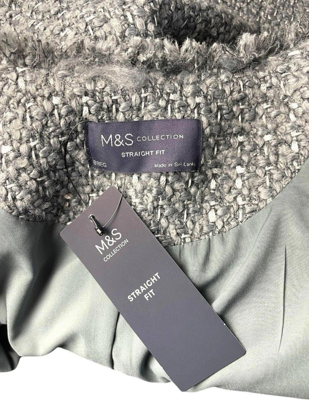 Marks & Spencer Tweed Blazer Coat Jacket Grey Mid Length Women’s UK Size 8