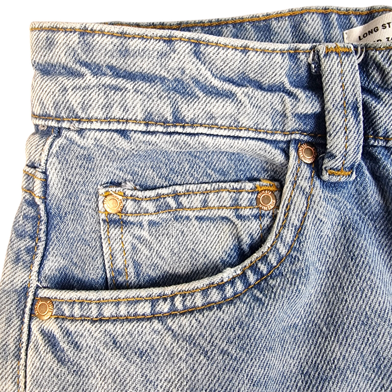 Stradivarius Jeans Women's UK Size 8 Long Split Hem Straight Fit High Waist Blue