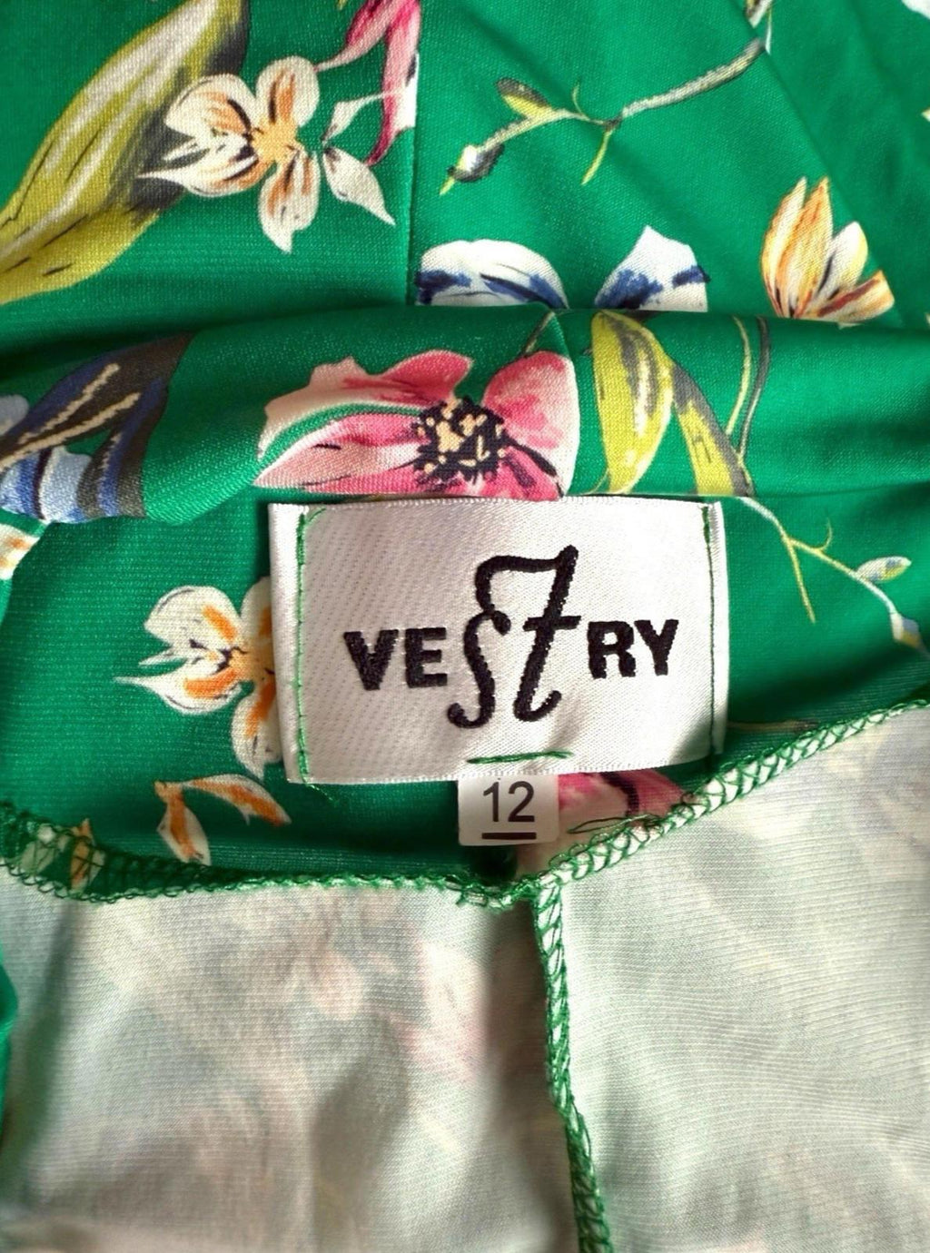 Vestry Green Dress Plunge Neck High Split Bodycon Floral Midi Women’s UK Size 12