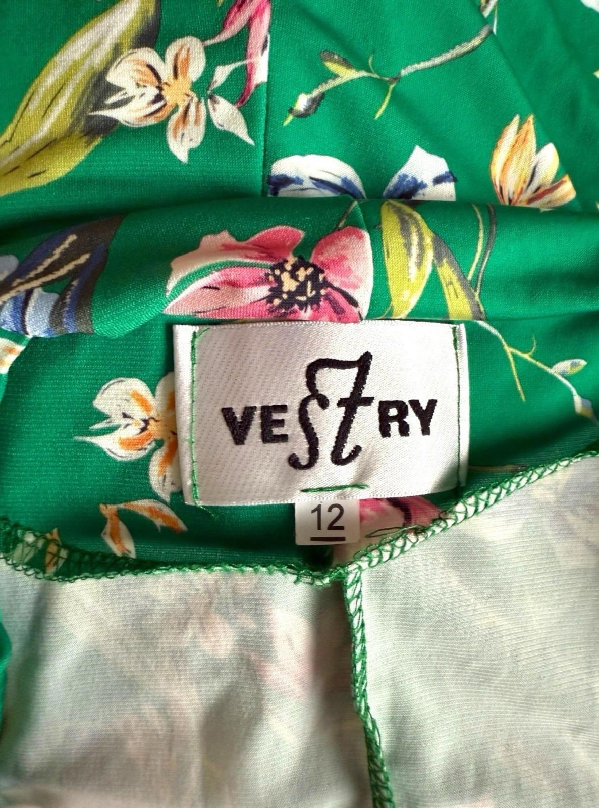 Vestry Green Dress Plunge Neck High Split Bodycon Floral Midi Women’s UK Size 12