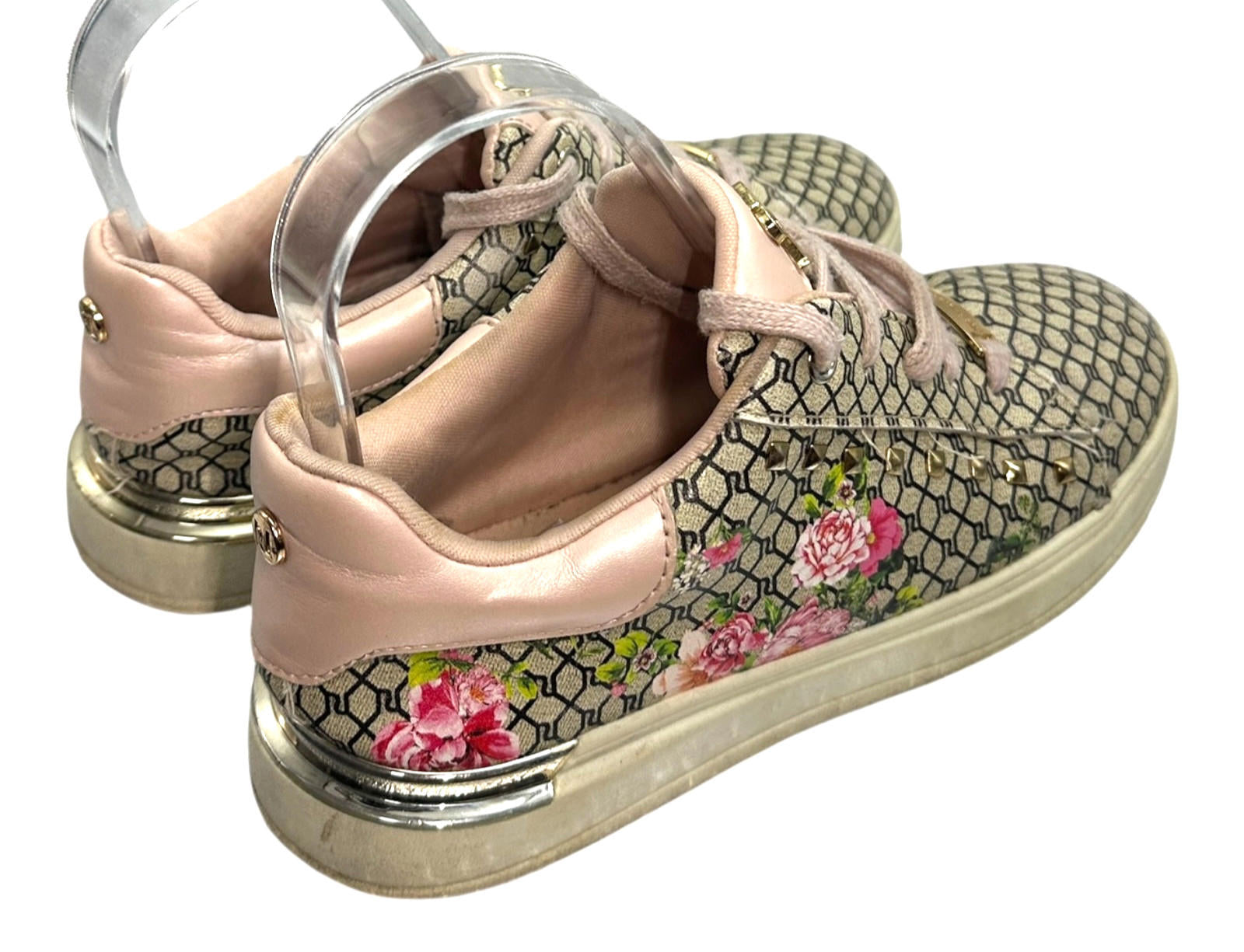 River Island Pumps Women's UK Size 1 Beige Floral Print Chrome Accents Lace Up