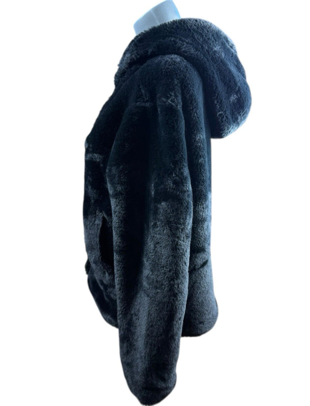Primark Faux Fur Hooded Coat Jacket Women’s UK Size 2XS Black Snap Button Lined